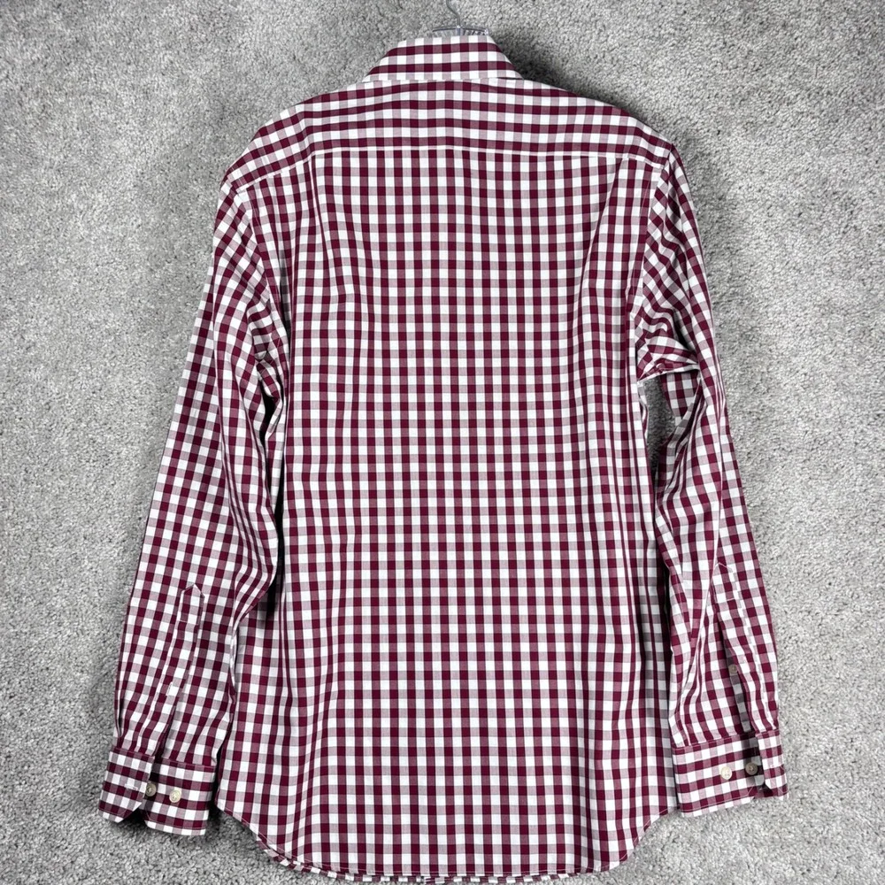 Banana Republic Mens Burgundy Gingham Non Iron Tailored Slim Fit Dress‎ Shirt M